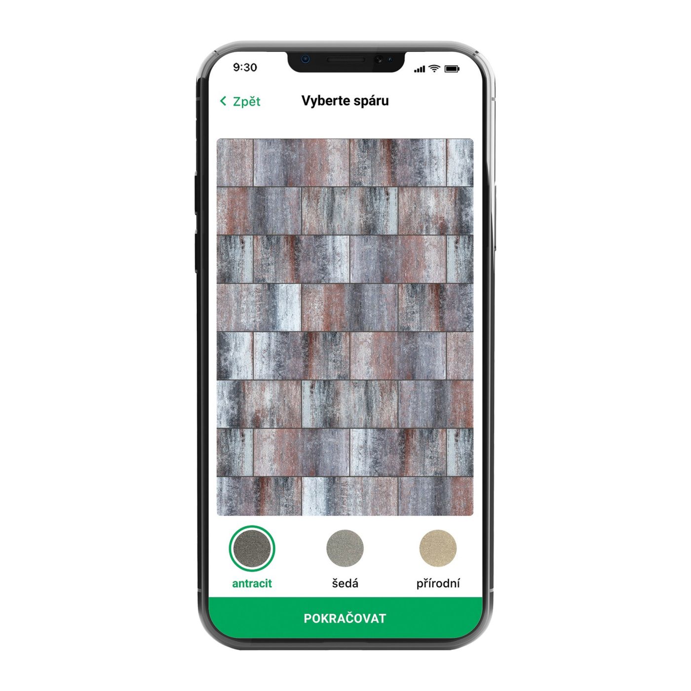 Výběr spáry venkovní dlažby v mobilní aplikacie GardenVisions