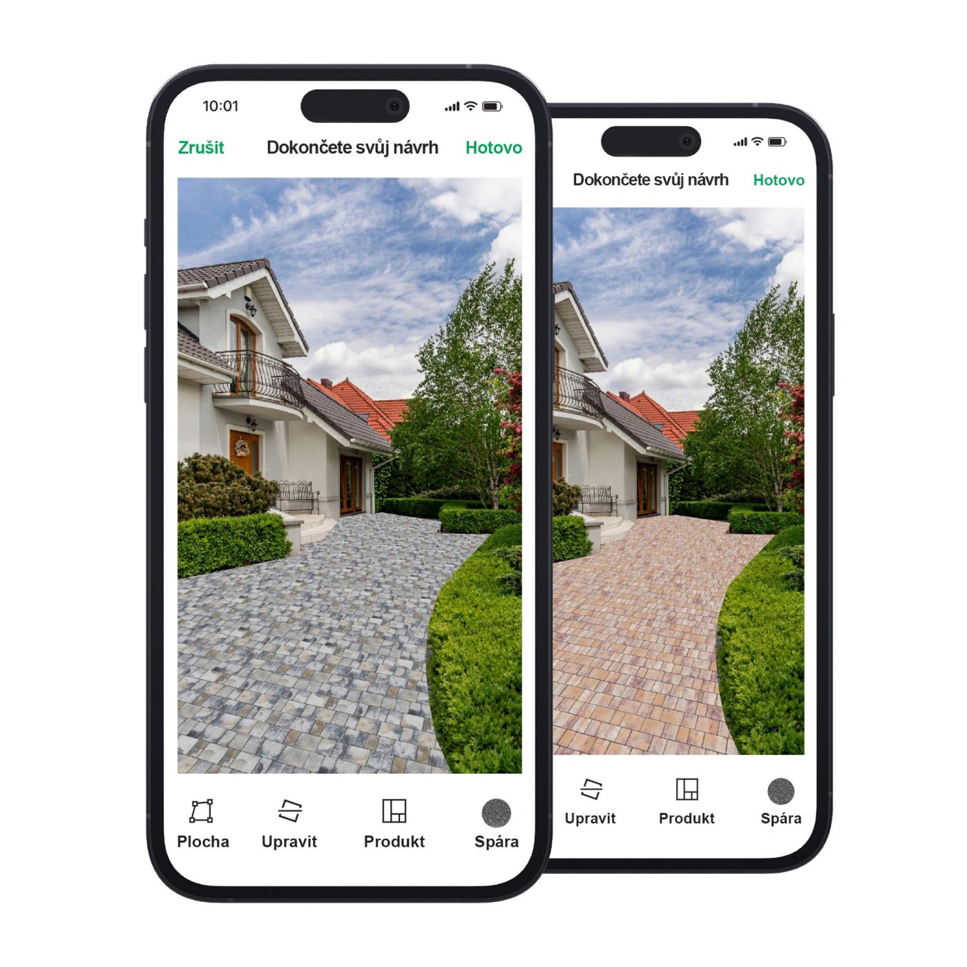 Porovnání dvou návrhů venkovní dlažby v mobilní aplikaci GardenVisions