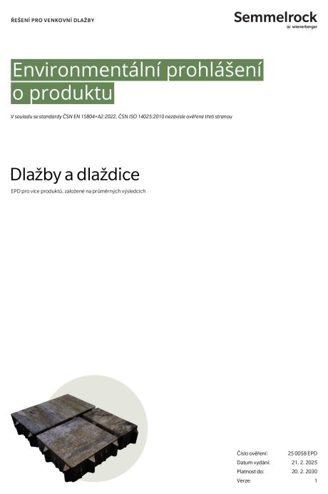 Enviromentální prohlášení o produktu (EPD) - Dlažby a dlaždice Semmelrock