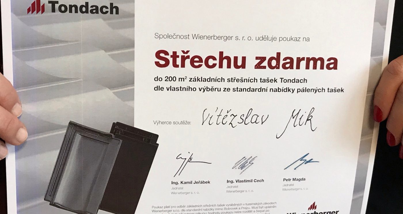 Výherce střechy Tondach zdarma