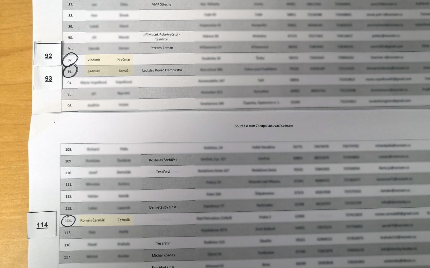 Arch soutěžících o rum Zacapa s vyznačenými výherci | Soutěž Tondach