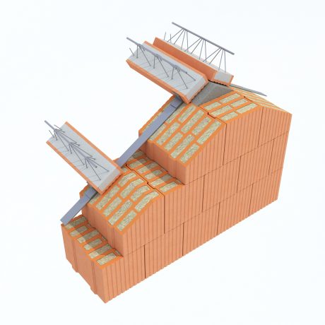 Schéma uložení POT na šikmou stěnu - Těžká střecha Porotherm a Tondach