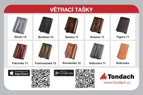 Fotografie - Kartička větrání Tondach (větrací tašky) - přibližný počet větracích tašek dle plochy střechy rozmístěných ve druhé řadě u hřebenů a podél nároží. Platí pro střechy s délkou krokví do 10 m.