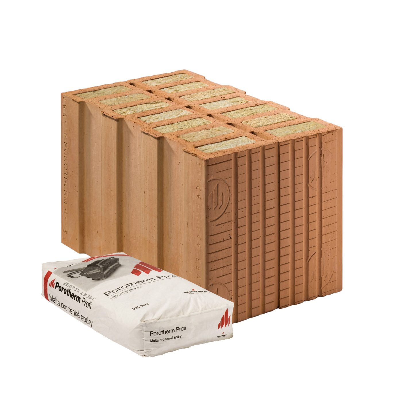 Fotografie - Cihla Porotherm 44 TB Profi 1/2 - dvojblok broušených cihel plněných minerální vatou s vyšší únosností
