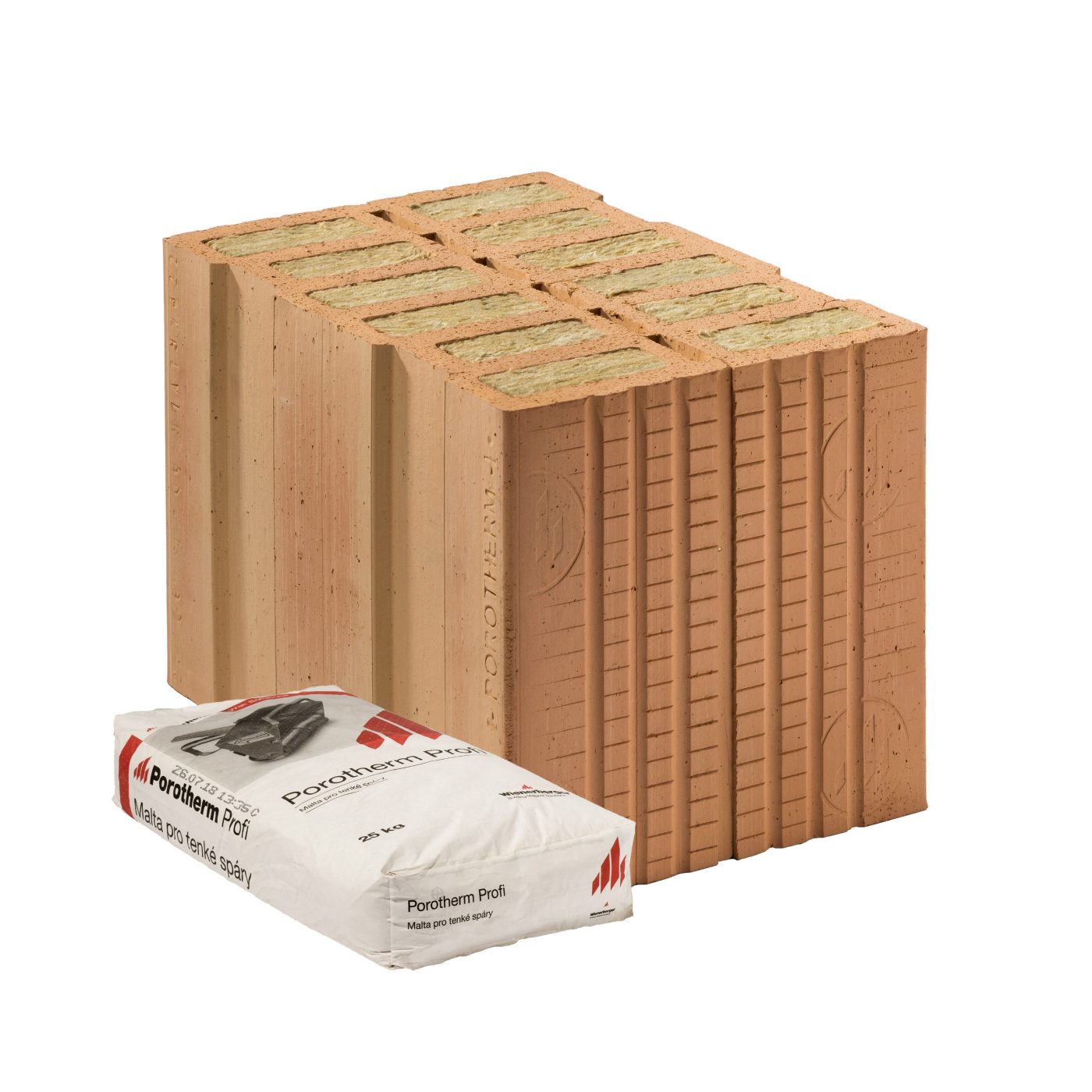 Fotografie - Cihla Porotherm 38 TB Profi 1/2 - dvojblok polovičních broušených cihel plněných minerální vatou s vyšší únosností