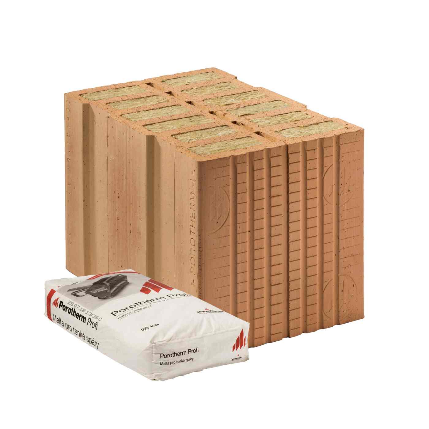 Fotografie - Cihla Porotherm 38 TB Profi 1/2 - dvojblok polovičních broušených cihel plněných minerální vatou s vyšší únosností