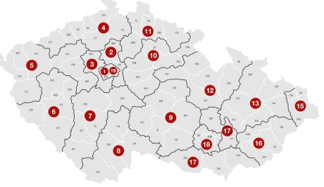 Mapa kontaktů oblastních manažerů pro zdivo (cihly, stropy, překlady Porotherm)