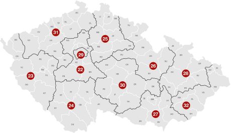 Mapa kontaktů technických poradců pro zdivo Porotherm (podle oblastí)