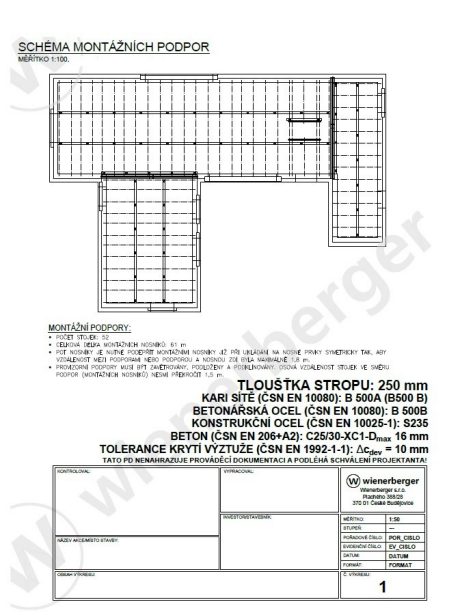 Schéma montážních podpor | Výkres podepření stropu